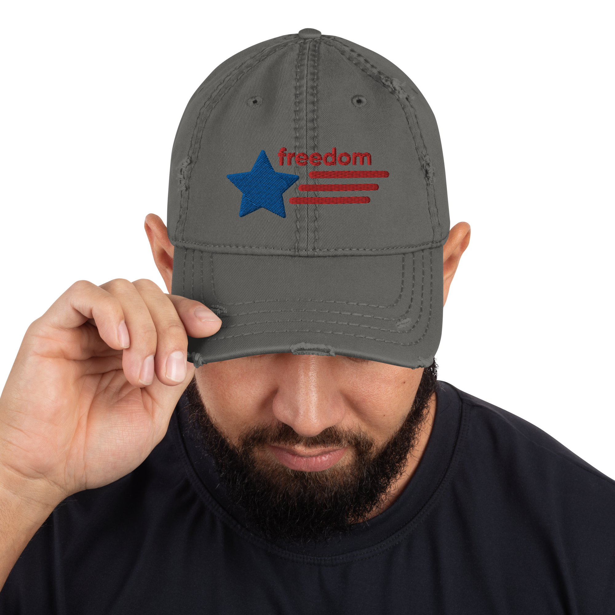 distressed-dad-hat-charcoal-grey-front-63122469a93b4.png Cappellino effetto consumato personalizzabile - immagine 3